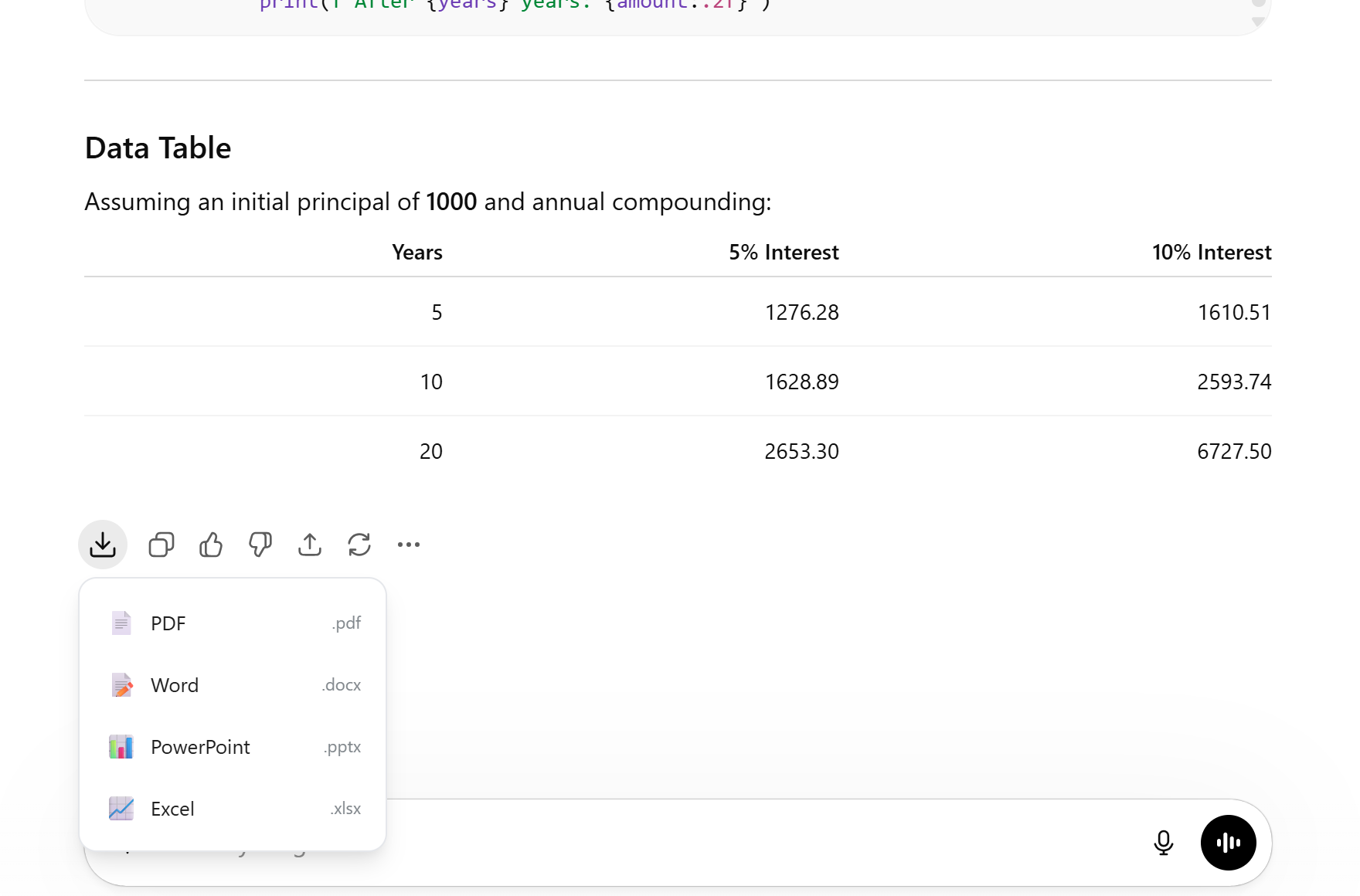 Clicking the dedicated export button to choose PDF, Word or Excel format